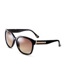 Michael Michael Kors Natalie Plastic Square Sunglasses with Watch Band Detailing - Black