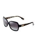 Diane Von Furstenberg Rose Square Sunglasses with Patterned Arms - Grey