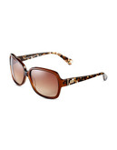 Diane Von Furstenberg Rose Square Sunglasses with Patterned Arms - Brown