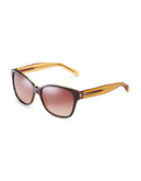 Marc By Marc Jacobs Square Plastic Sunglasses with Metal Arm Detail - Brown