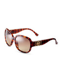 Michael Michael Kors Lydia Plastic Square Frame Sunglasses with Contrast Hinge Detail - Brown