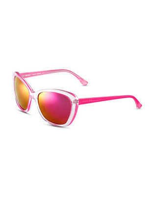 Michael Michael Kors Sabrina Plastic Cat Eye Sunglasses with Mirrored Lenses - Hot Pink