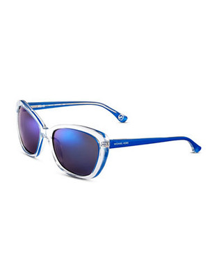 Michael Michael Kors Sabrina Plastic Cat Eye Sunglasses with Mirrored Lenses - Blue Jay