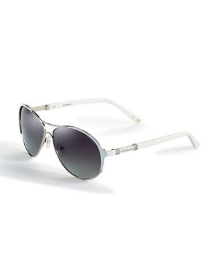 Polaroid Polarized Enamel Aviator Sunglasses - Silver