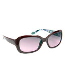 Kenneth Cole Reaction Rectangle Sunglass with Floral Inner - BURGUNDY WITH FLORAL INNER