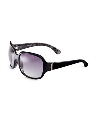 Nine West Plastic Square Sunglasses w/ Metal Detail - Black