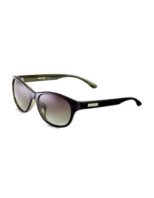 Nine West Plastic Medium Modified Wayfarer Sunglasses - Black