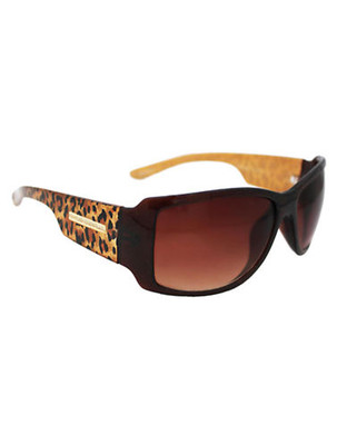 Alfred Sung Ladies Plastic Rectangle With Leopard Printed Temple Sunglasses - Brown