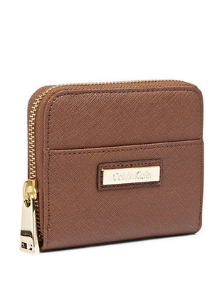 Calvin Klein Saffiano Leather Small Zip Around Wallet - Brown