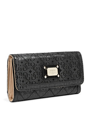 Guess Juliet Quilted Signature Clutch Wallet - Black