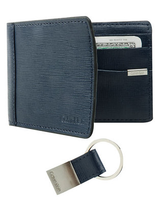 Calvin Klein Saffiano Leather Credit Card Fold - Navy