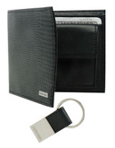 Calvin Klein Lizard Embossed Leather Billfold with Key Fob - Black