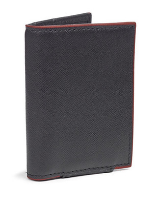 Black Brown 1826 Leather Contrast Trim Card Case - Blue