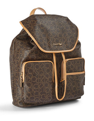 Calvin Klein Monogrammed Backpack - Brown/Khaki/Camel
