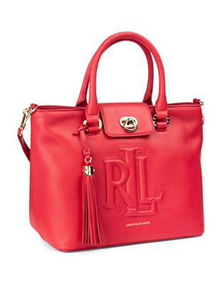 Lauren Ralph Lauren Victoria Monogrammed Leather Satchel - RUSSET