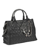 Guess Liane Charmed Quilted Satchel - Black