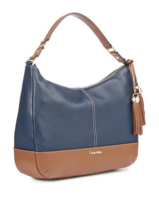 Calvin Klein Pebbled Leather Two Tone Bag - Blue