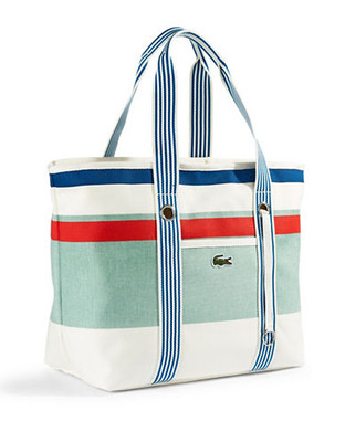 Lacoste Medium Striped Canvas Shopping Bag - Blue