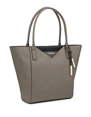 Calvin Klein Saffiano Leather Tote Bag - Grey