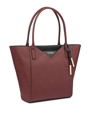 Calvin Klein Saffiano Leather Tote Bag - Deep Red