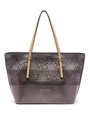 Guess Delany Perforated Saffiano Tote - Pewter
