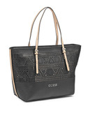 Guess Delany Perforated Saffiano Tote - Black
