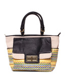 Olivia And Joy Payton Tote Bag in Woven Straw with Faux Leather and Linen - Multi