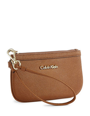 Calvin Klein Saffiano Leather Wristlet - Luggage