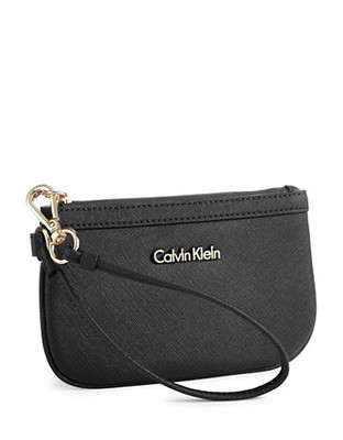 Calvin Klein Saffiano Leather Wristlet - Black