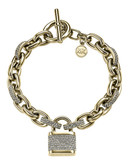 Michael Kors Gold Tone Clear Pave Link And Padlock Motif Toggle Bracelet - Gold