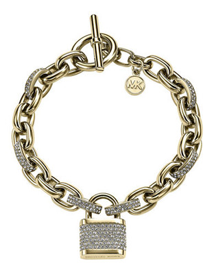 Michael Kors Gold Tone Clear Pave Link And Padlock Motif Toggle Bracelet - Gold
