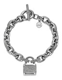 Michael Kors Silver Tone Clear Pave Link And Padlock Motif Toggle Bracelet - Silver