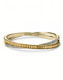 Michael Kors Gold Tone Clear Pave And Colorado Topaz Baguette Crossover Hinge Bangle - Gold