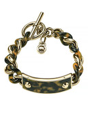 Michael Kors Gold Tone Tortoise Acetate Plaque And Curb Chain Toggle Bracelet - GOLD