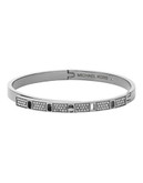 Michael Kors Silver Tone With Clear Pave Turn Lock Hinge Bangle - Silver