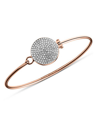 Michael Kors Rose Gold Tone Clear Pave Disc Top Tension Bangle - Rose Gold