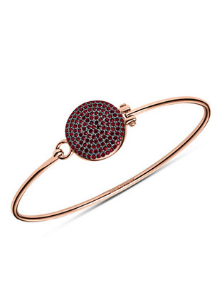 Michael Kors Rose Gold Tone, Gun Metal Bushing With Siam Pave Disc Top Tension Bangle - Pink