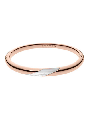 Skagen Denmark Agnethe Mother of Pearl Stainless Steel Bangle Bracelet - Rose Gold