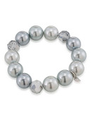 Carolee Cosmic Reflections Tonal Silver 14mm Pearl Stretch Bracelet - Silver