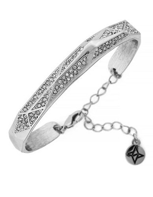 Bcbgeneration Stardust Pave Items Light Antique Rhodium Plated Glass Faceted Pave Cuff Bracelet - Grey