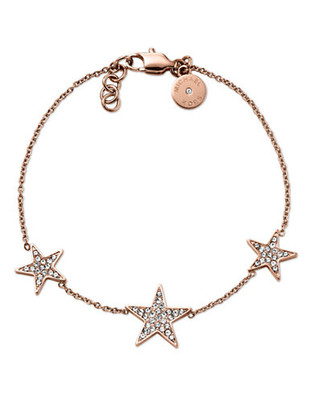 Michael Kors Rose Gold Tone Clear Pave Star Motif Station Delicate Bracelet - Rose Gold