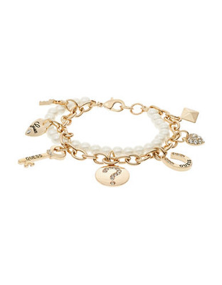 Guess Faux Pearl Charm Bracelet - Gold