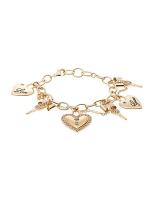 Guess Multi Heart and Key Charm Bracelet - Gold