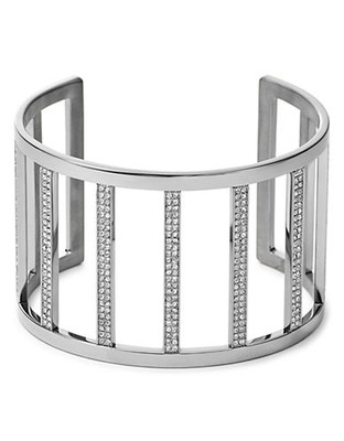 Michael Kors Silver Tone Clear Pave Wide Bar Open Cuff - Silver