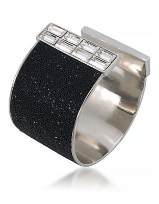 Carolee Deco Nights Cuff Bracelet Silver Tone Crystal Cuff Bracelet - Black