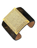 Vince Camuto Glam Punk Items Gold Plated Base Metal Glass/Suede Multi Metallic Leather Pave Pronged Leather Cuff - Gold