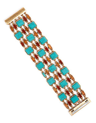 Lucky Brand Gold Tone Plastic Cuff Bracelet - Turquoise