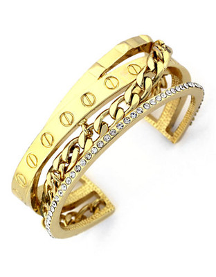 Bcbgeneration Goldtone Cuff Bracelet with Glass Beads - gold