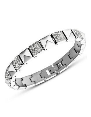 Michael Kors Silver Tone With Clear Pave Pyramid Tennis Bracelet - Silver