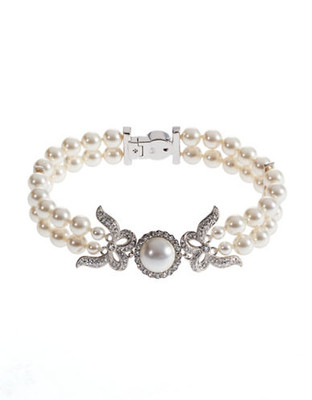 Nadri Double Strand Pearl Bow Bracelet - Silver